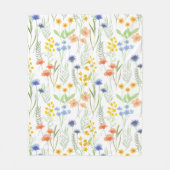 Blaue Orange Gelbe Aquarell-Wildblume Fleecedecke (Vorderseite)