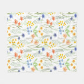Blaue Orange Gelbe Aquarell-Wildblume Fleecedecke (Vorderseite (Horizontal))