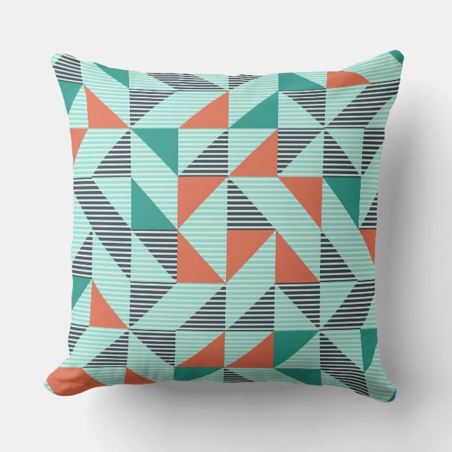 Blaue Orange Geometry Muster Grafik Kissen (Vorderseite)