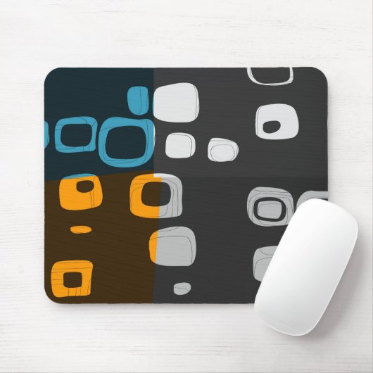 Blaue, orange, graue Retro abstrakte Kunst Mousepad (Mit Mouse)