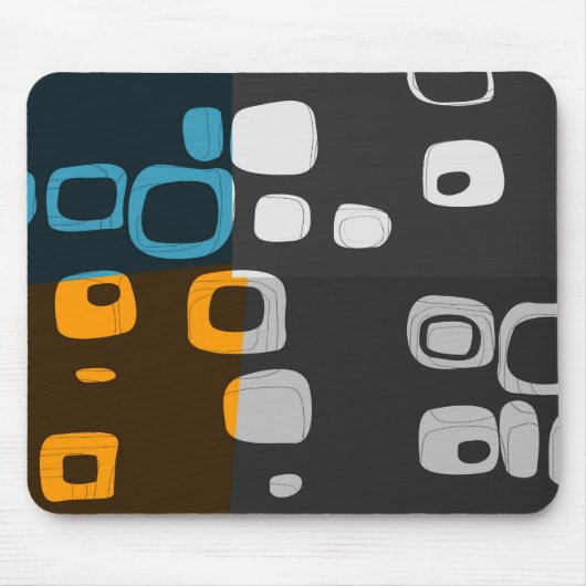 Blaue, orange, graue Retro abstrakte Kunst Mousepad (Vorne)