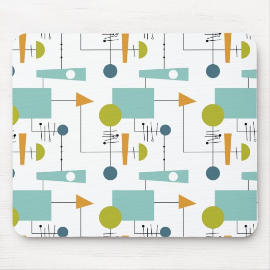 Blaue Orange Grüne Formen Linien Mitte Jahrhundert Mousepad (Vorne)