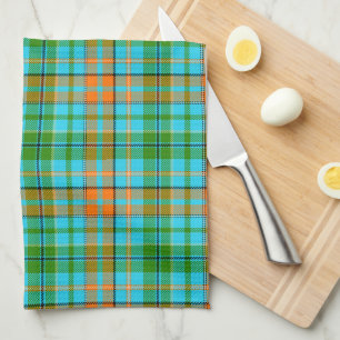 Blaue Orange Grüne Karo Tartan Design  Geschirrtuch