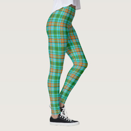 Blaue Orange Grüne Karo Tartan Design  Leggings (Rechts)