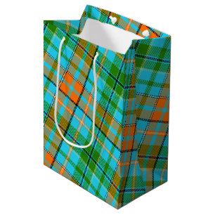 Blaue Orange Grüne Karo Tartan Design  Mittlere Geschenktüte