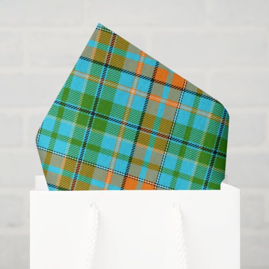 Blaue Orange Grüne Karo Tartan Design  Seidenpapier (Geschenktüte)