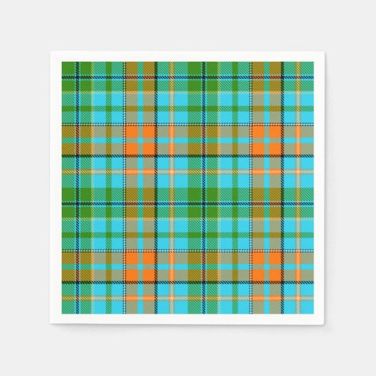 Blaue Orange Grüne Karo Tartan Design  Serviette (Vorderseite)