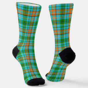 Blaue Orange Grüne Karo Tartan Design  Socken