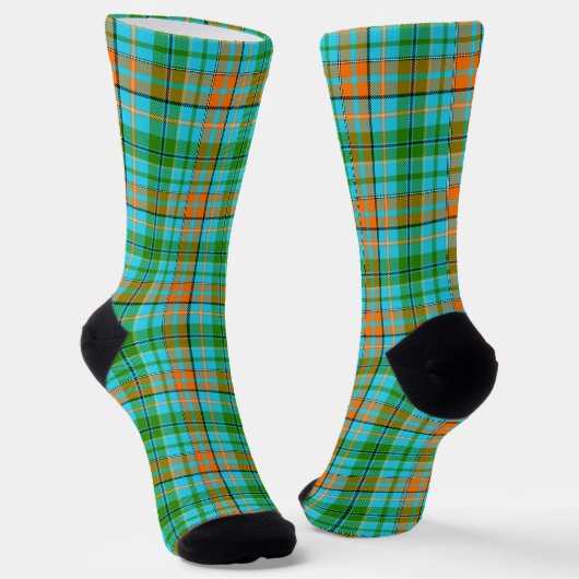 Blaue Orange Grüne Karo Tartan Design Socken (Gewinkelt)