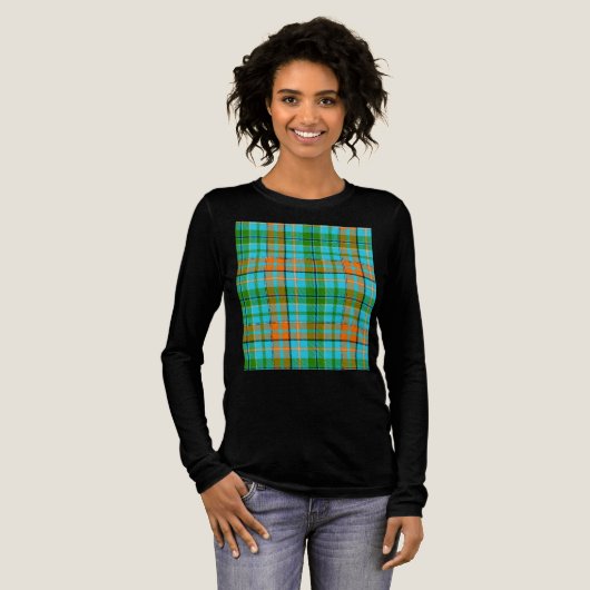 Blaue Orange Grüne Karo Tartan Design  Tri-Blend Shirt (Volle Vorderseite)
