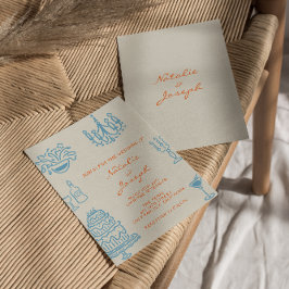 Blaue Orange Handgezeichnete Whimsical Lustige Hoc Einladung