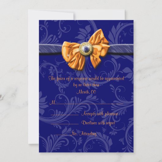 Blaue orange Hochzeitsreaktion Einladung (Rückseite)