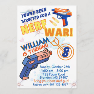 Blaue Orange Jungen BD-Party - Nerf-Krieg 8. Gebur Einladung