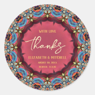 Blaue Orange Juwel Fraktal Spitze Danke Runder Aufkleber