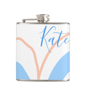 Blaue orange Pastell-Blume füge Namen hinzu Boho R Flachmann