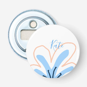 Blaue Orange Pastell-Blume Name Boho Retro-Geschen Flaschenöffner