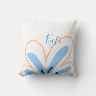Blaue orange Pastell-Blume Name Boho Retro-Geschen Kissen