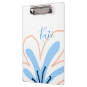 Blaue Orange Pastell-Blume Name Boho Retro-Geschen Klemmbrett (Links)