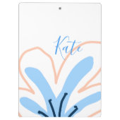 Blaue Orange Pastell-Blume Name Boho Retro-Geschen Klemmbrett (Rückseite)