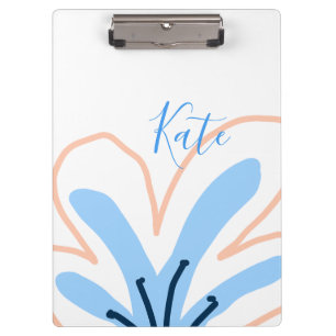 Blaue Orange Pastell-Blume Name Boho Retro-Geschen Klemmbrett