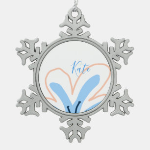 Blaue orange Pastell-Blume Name Boho Retro-Geschen Schneeflocken Zinn-Ornament