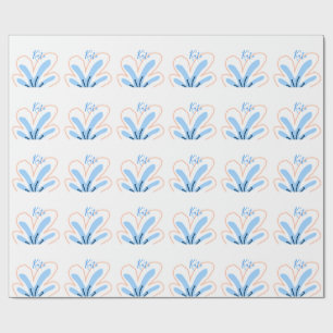 Blaue orange Pastell-Blume Name hinzufügen Boho Re Geschenkpapier