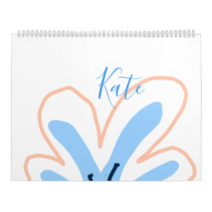 Blaue orange Pastell-Blume Name hinzufügen Boho Re Kalender
