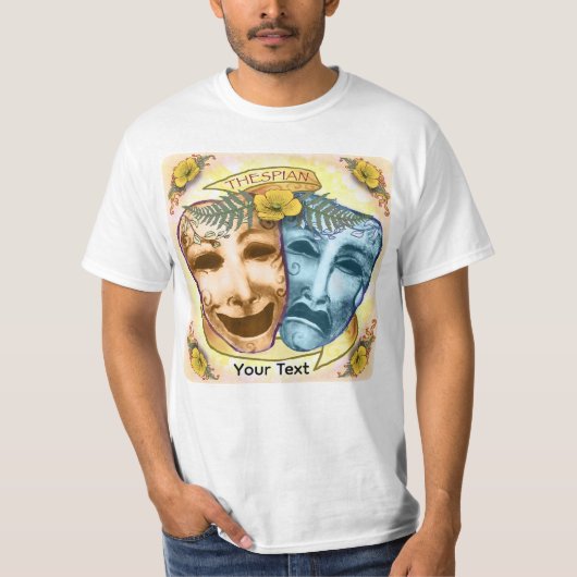 Blaue Orange Schauspielermasken T-Shirt (Vorderseite)