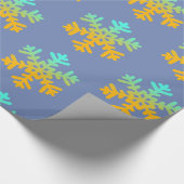 Blaue Orange Snowflakes Winterwrapping Papier Geschenkpapier (Ecke)