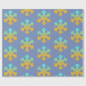 Blaue Orange Snowflakes Winterwrapping Papier Geschenkpapier (Flach)