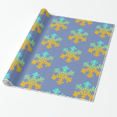 Blaue Orange Snowflakes Winterwrapping Papier Geschenkpapier (Ungerollt)