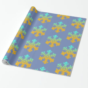 Blaue Orange Snowflakes Winterwrapping Papier Geschenkpapier
