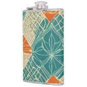 Blaue, Orange und Beige Abstrakte Blumen Flachmann (Links)