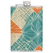 Blaue, Orange und Beige Abstrakte Blumen Flachmann (Vorderseite)