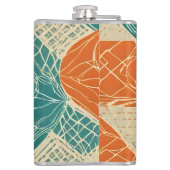 Blaue, Orange und Beige Abstrakte Blumen Flachmann (Rückseite)