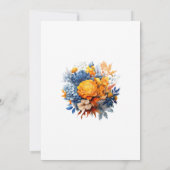 Blaue, orange und gelbe Blumenhochzeit Save The Date (Rückseite)