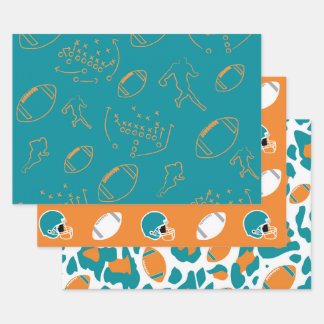 Blaue, Orange und Weiße Fußballmuster Geschenkpapier Set