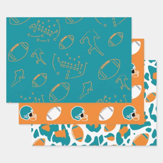 Blaue, Orange und Weiße Fußballmuster Geschenkpapier Set (Set)