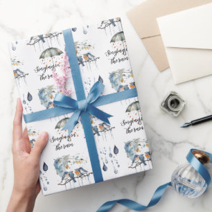 Blaue Orange Vögel singen im Regen Geschenkpapier