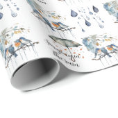 Blaue Orange Vögel singen im Regen Geschenkpapier (Rolleneckpunkt)