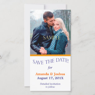 Blaue Orange-Vorlage Save the Date Hochzeit