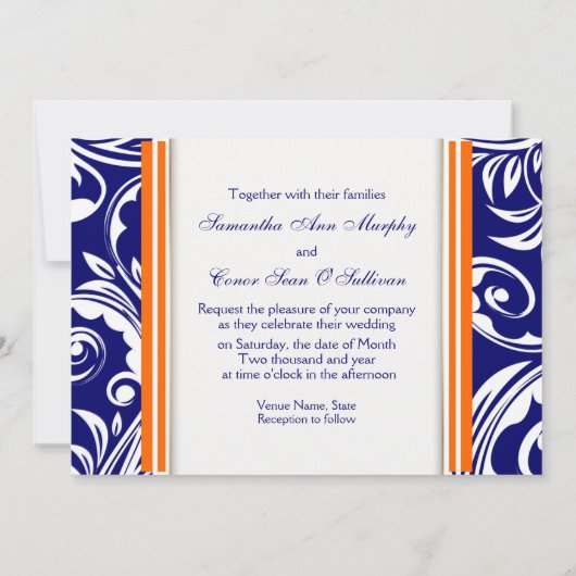 Blaue orange weiße Hochzeits-Verlobung Einladung (Rückseite)
