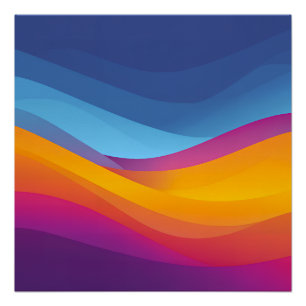 Blaue Orange Wellen Schichten Poster