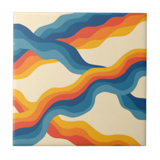 Blaue Orange Wellig Streifen Muster Retro Y2K Fliese