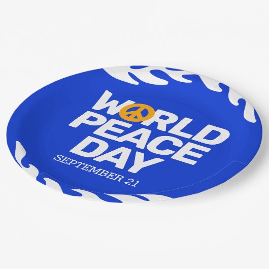Blaue Orange Weltfriedenstag Pappteller (Schrägansicht)