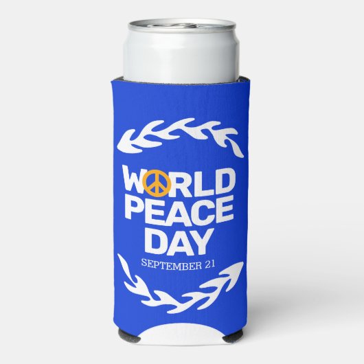 Blaue Orange Weltfriedenstag Selters Dosenkühler (Seltzer Rückseite)