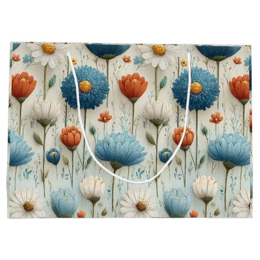 Blaue Orange Wildblumen Blumen Große Geschenktüte (Rückseite)