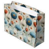 Blaue Orange Wildblumen Blumen Große Geschenktüte (Rückseite Schrägansicht)