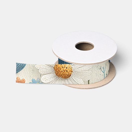 Blaue Orange Wildblumen-Blumen  Satinband (Spule)