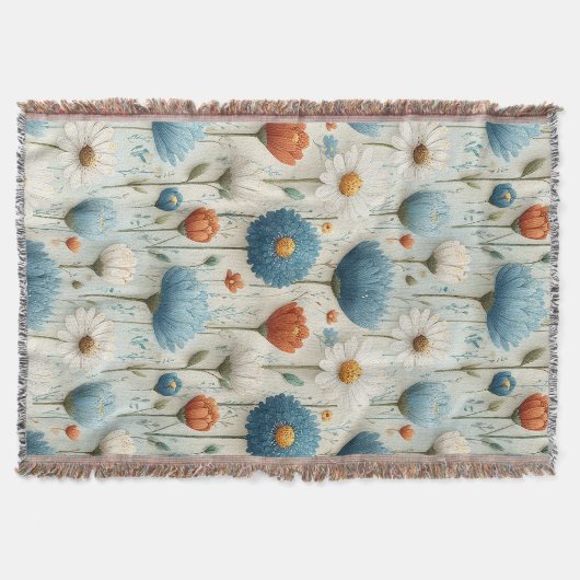 Blaue Orange Wildblumen-Wurfdecke Decke (Vorderseite)